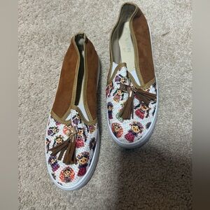 Brown and White Slip-On Shoes with Tassel